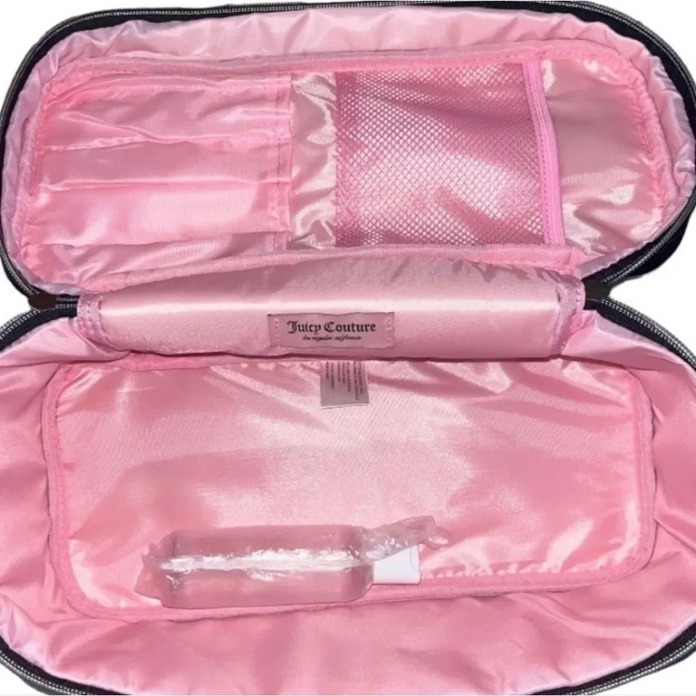 Juicy Couture Rhinestone Logo‎ Heart Quilted XL Cosmetic Case w/Brush Holder